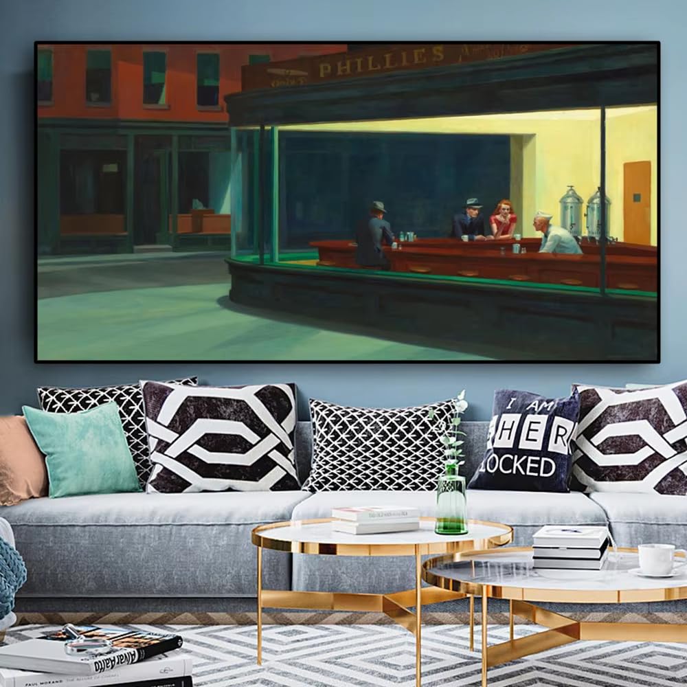 Ihhgnb No Frame Nighthawks By Edward Hopper Famous Paintings Wall Art Posters And Prints Canvas Wall Pictures For Living Room Decor(75X150cm(30X59in)/No Frame)