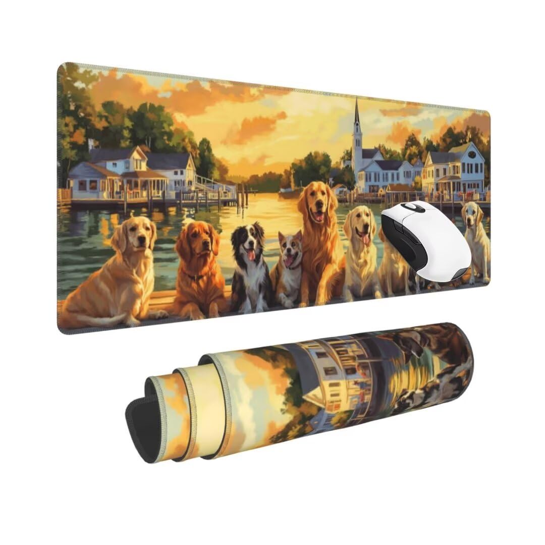 Tapis de Souris Coucher de Soleil Tapis Souris XXL (1200×500×3MM) Tapis de Souris Gamer Chien, Base en Caoutchouc Imperméable et Antidérapante Vitesse et la précision Améliorées pour Travail, Gaming