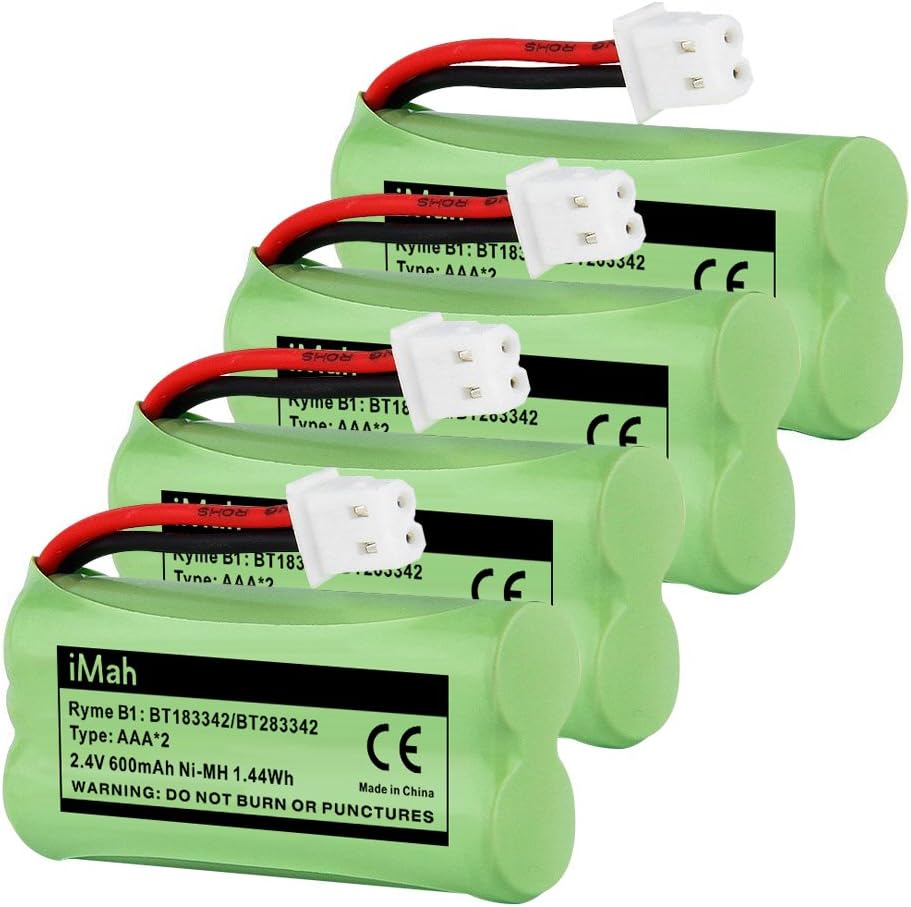 4-Pack iMah Ryme B1 Rechargeable Cordless Phone Battery for BT183342 BT283342 BT166342 BT266342 BT162342 BT262342 2SN-AAA40H-S-X2 2SN-AAA65H-S-X2 VTech CS6114 CS6124 CS6419-2 CS6429 AT&T EL52300 EL52100 DECT 6.0 Home Handset Telephone