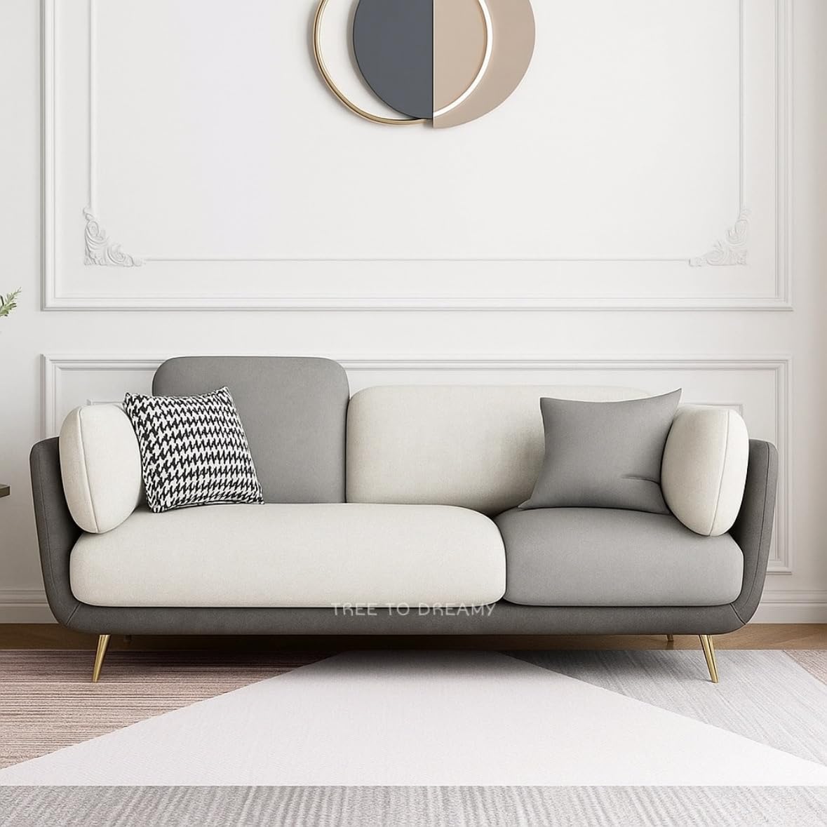 Modern Luxury Velvet Contemperory Sofa Couch with Cushion Stylish Design Sofa for Your Living Room, Bedroom, Hall, Office (Grey & Off-White) Modern Luxury Velvet Contemperory Sofa Couch with Cushion Stylish Design Sofa for Your Living Room, Bedroom, Hall, Office (Grey & Off-White)