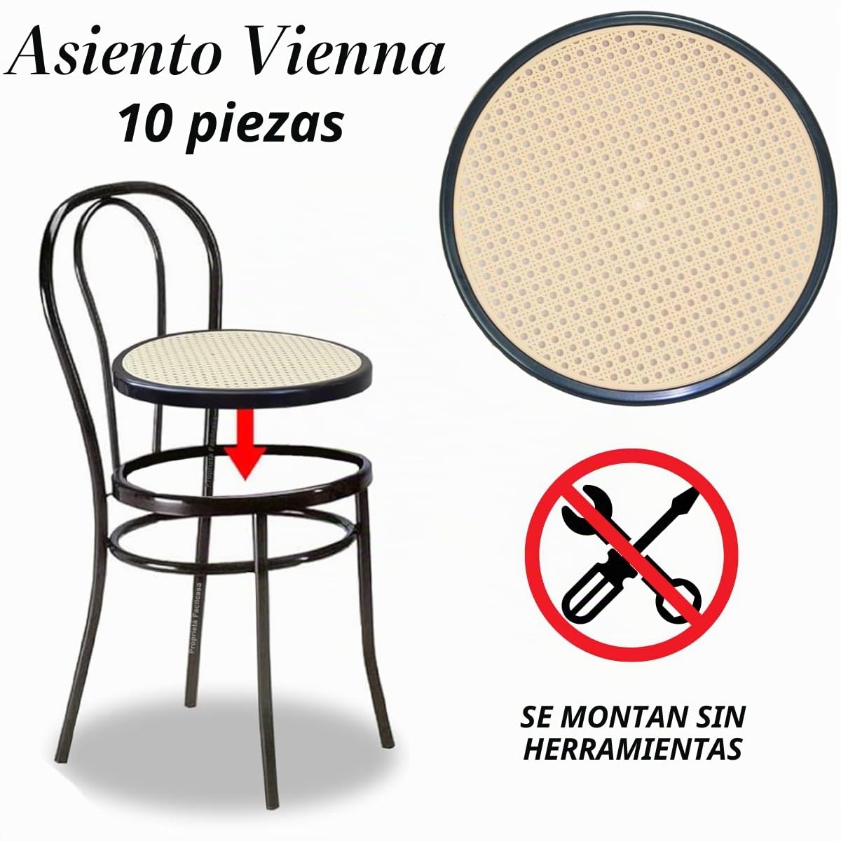 Tomaino - Recambios de silla redondos, recambios de asientos de paja para sillas Vienna, Bistrot, Thonet - 10 unidades (negro)