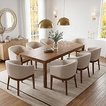 RIVOVA Mid-Century Modern Beige Dining Chairs Set of 8, Linen Upholstered Kitchen Dining Room Chairs with Natural Wood Legs, Curved Backrest Armchairs, Beige