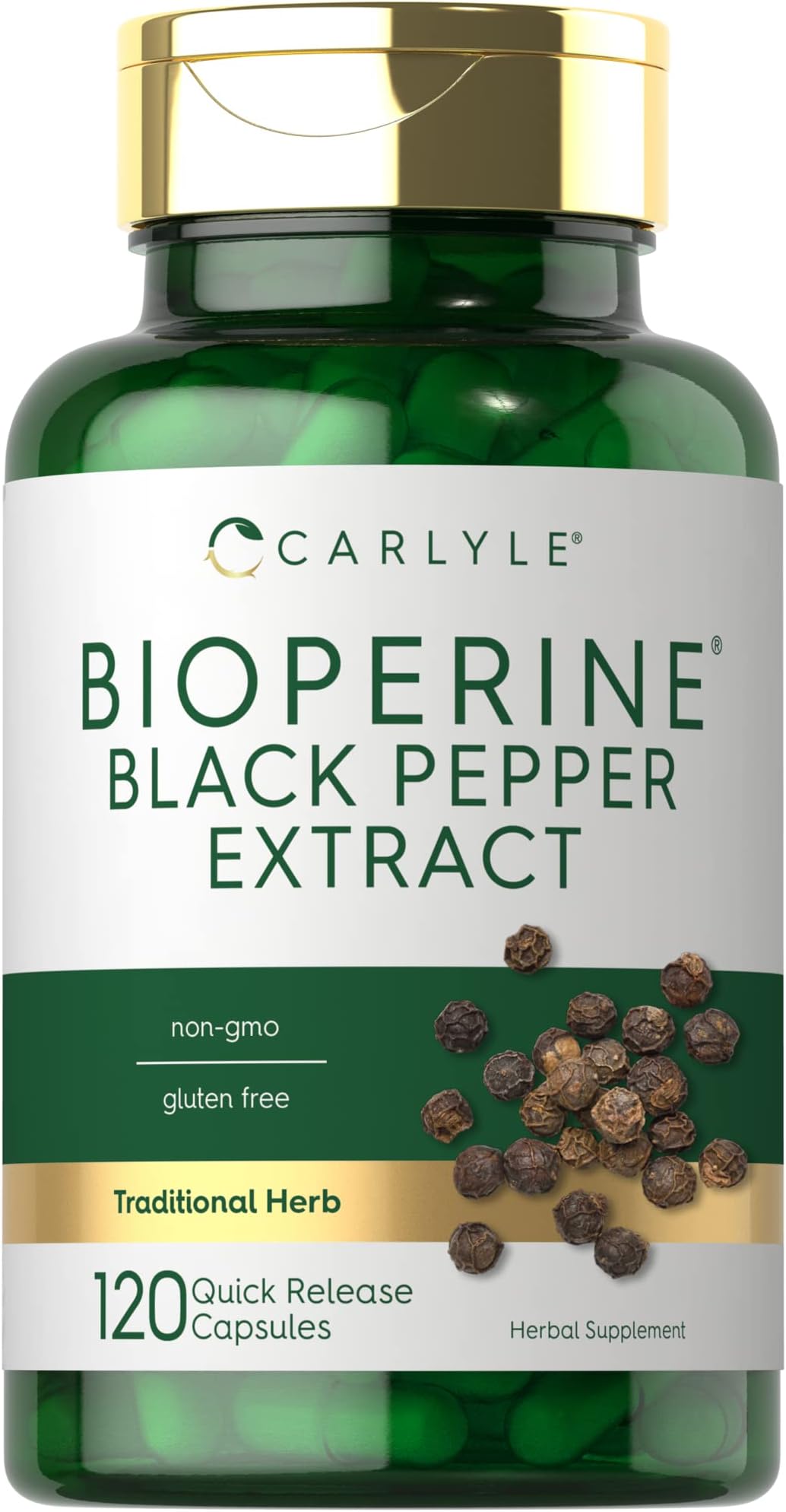 Carlyle Bioperine 10mg | 120 Capsules | Non-GMO & Gluten Free | Sourced from Black Pepper Extract | Supports Curcumin Powder Absorption