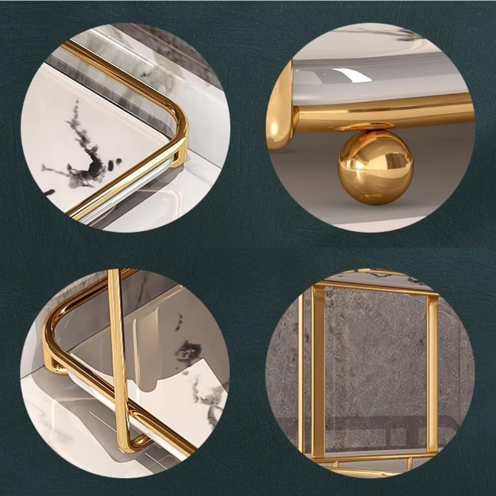 Mensole da bagno Organizer da bagno a 2 livelli, organizer for profumi e trucchi di lusso, vassoio for lavabo in ceramica di marmo con struttura in acciaio inossidabile dorato Organizzatore per la doc