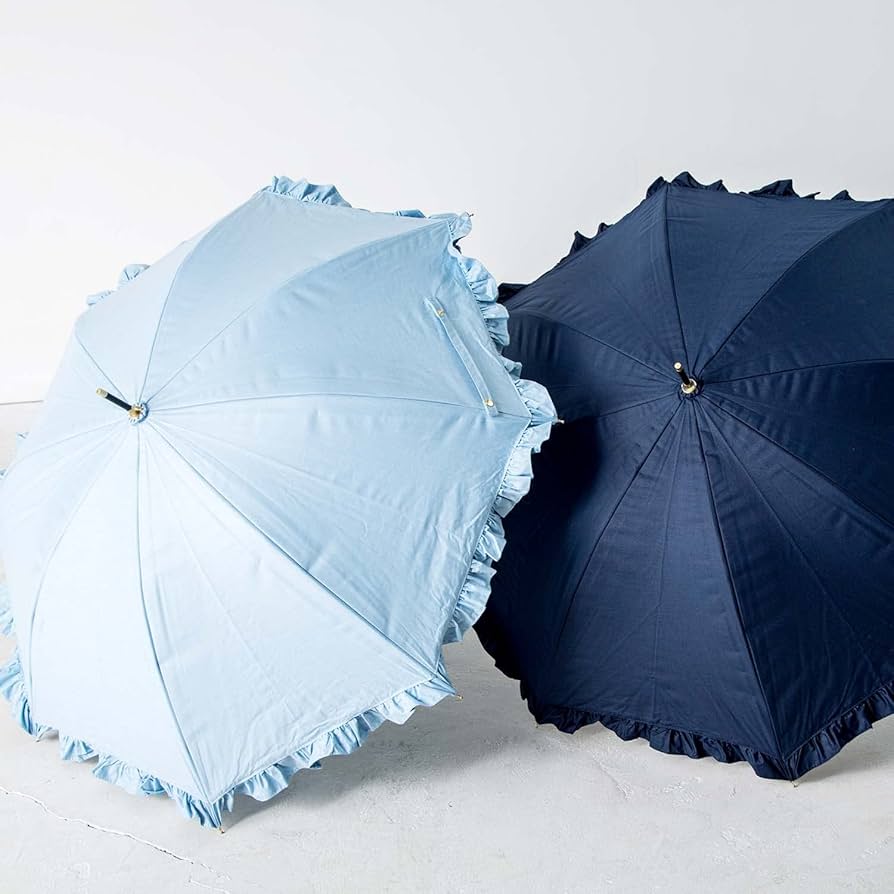 ダークブルー 装飾付き 長傘 晴雨兼用 レディース晴雨兼用傘】レース柄オパール-折りたたみ