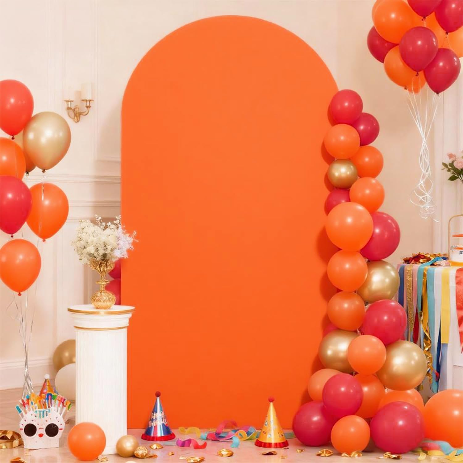 SINSSOWL 7.2 FT Orange Arch Backdrop Cover Fitted Spandex Wedding Arch Backdrop Fabric Covers for Reception Bridal Shower Birthday Party Gender Reveal