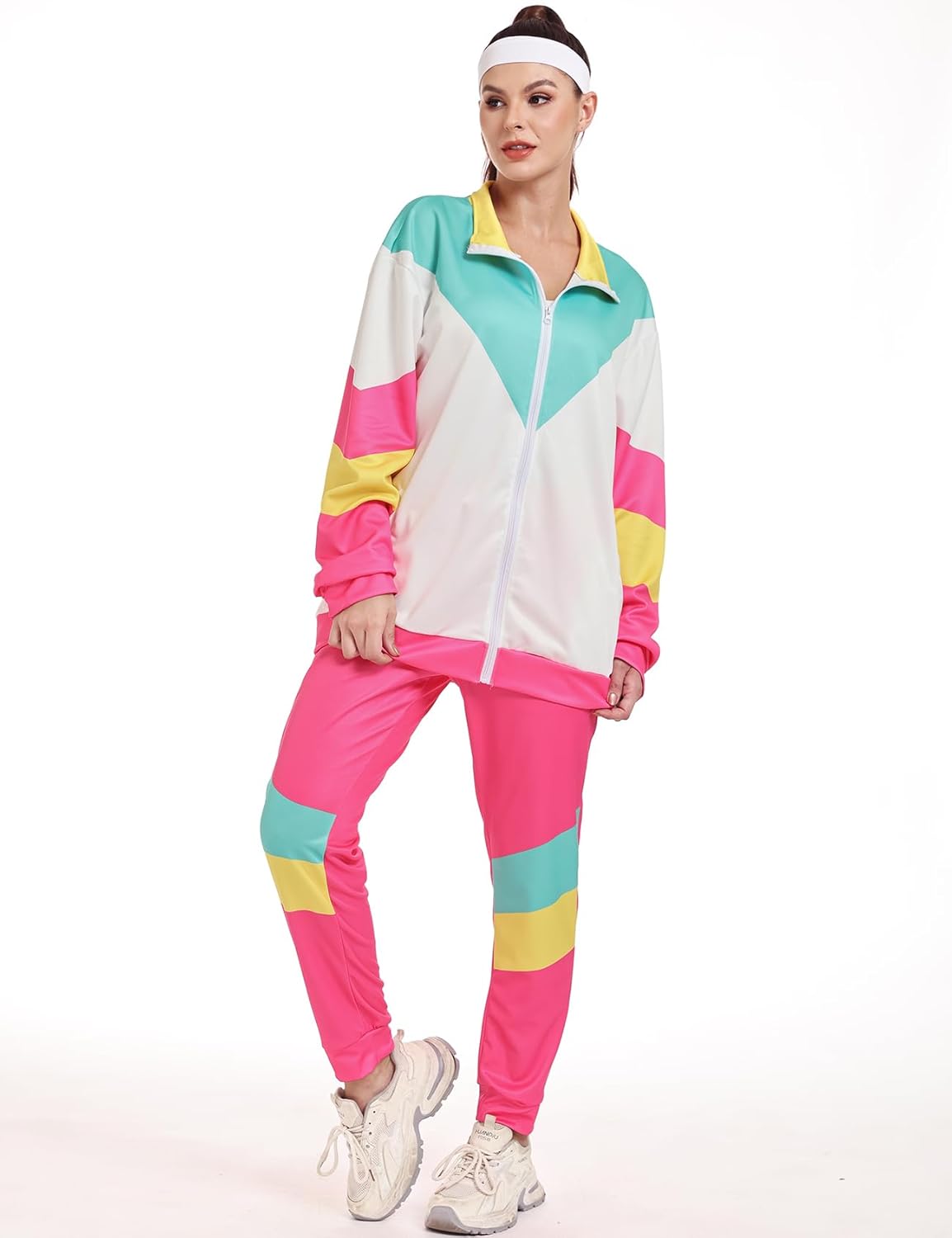 Arssm Retro 80s 90s Outfit Sets for Women Color Block 2 Piece Tracksuit Windbreaker Jacket Set - Image 5