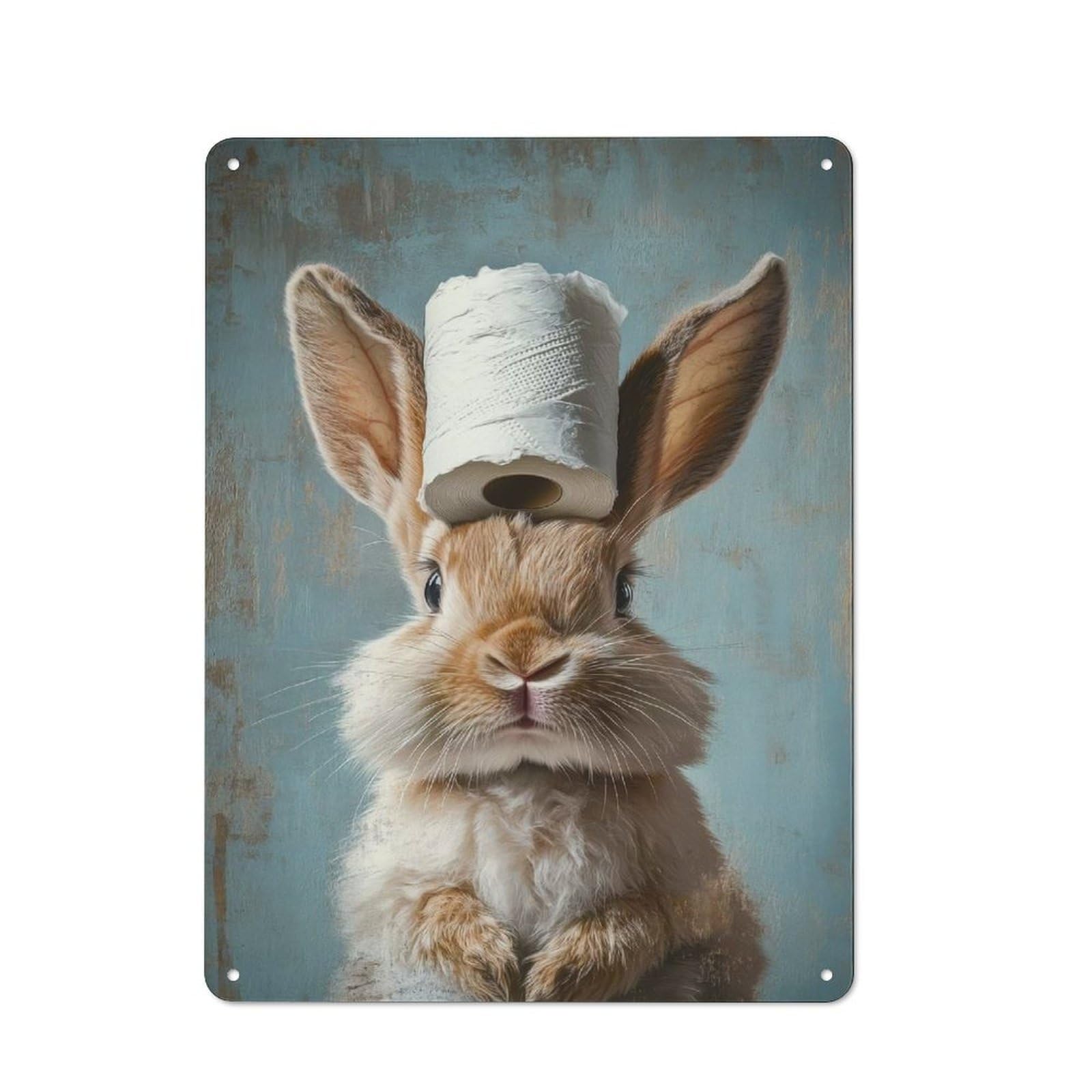 Junmoney Bunny With Toilet Paper Rustic Tin Sign 40X30cm For Living Room Or Hallway, Suited To Living Room Decor Lovers
