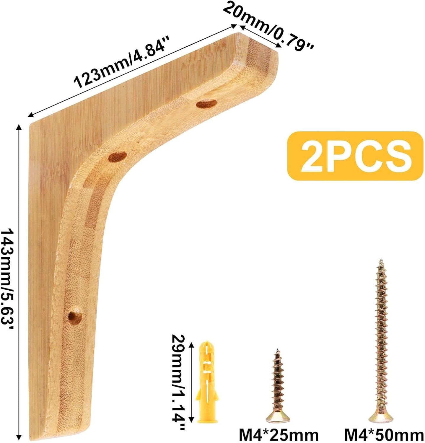 Wooden Shelf Brackets, Wood Support Triangle Shelf L Shape Brackets Include Mounting Screws, 5.7"×4.8"×0.79", 2pcs