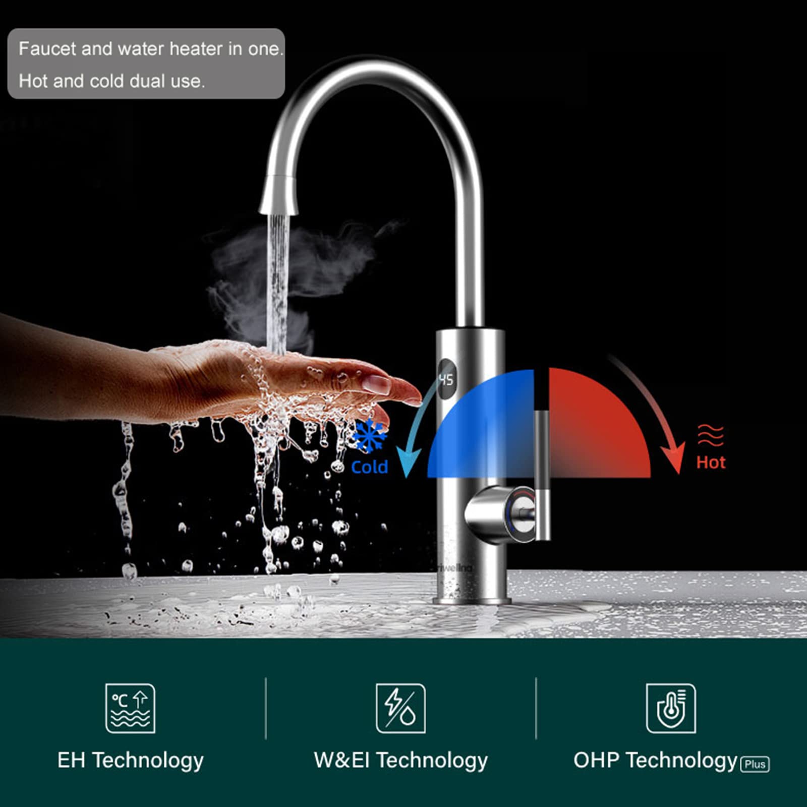 Rubinetto per scaldabagno Elettrico, Rubinetto per Acqua istantanea Senza Serbatoio, Rubinetto per Riscaldamento rapido con Display Digitale a LED, Miscelatore per Riscaldamento a Flusso Geyser