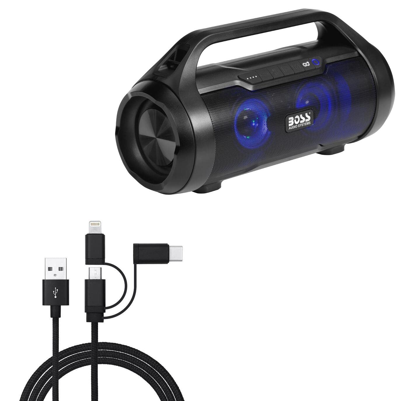 BoxWave Cable Compatible with BOSS Audio Blast - AllCharge 3-in-1 Cable for BOSS Audio Blast - Jet Black