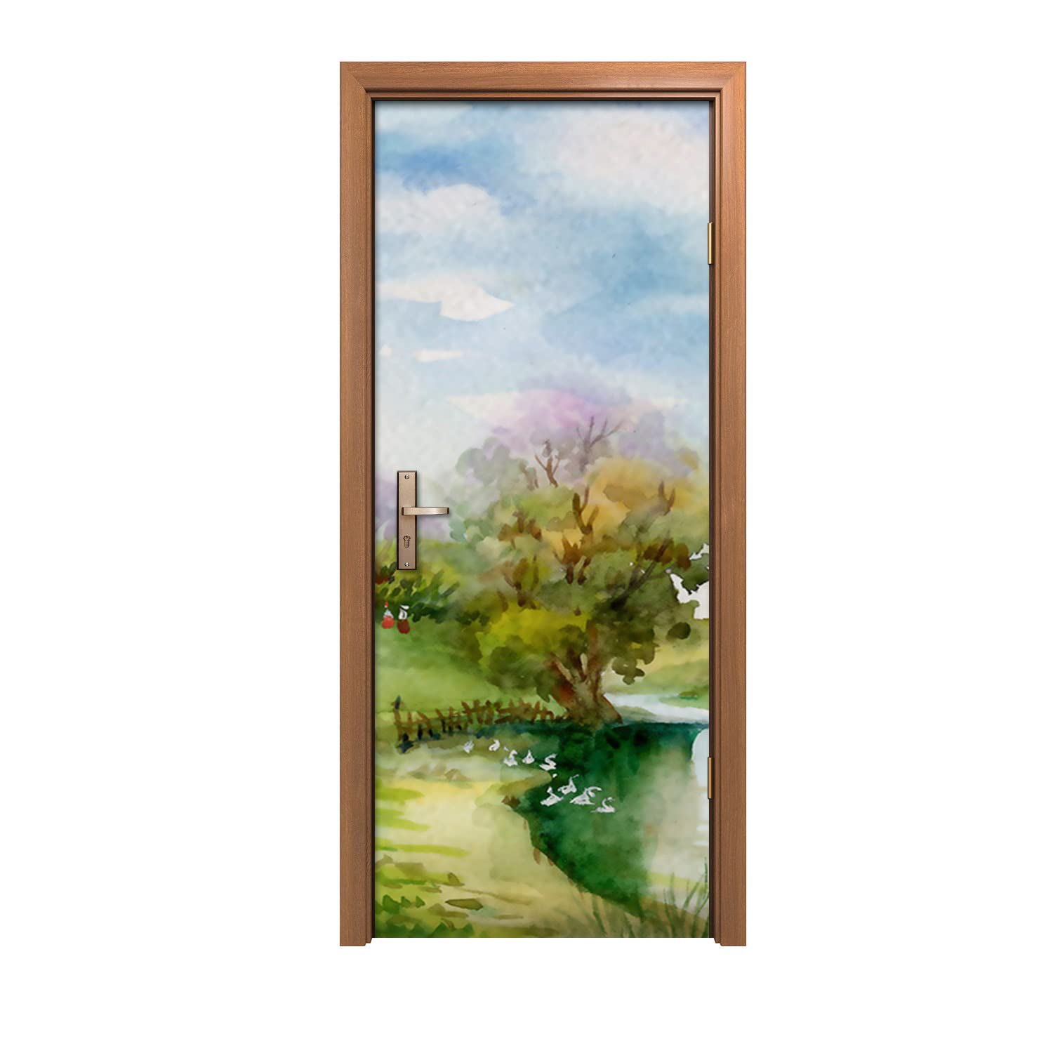 Autocollant de porte Coloray 80x200cm masquer défauts muraux ciel arbre
