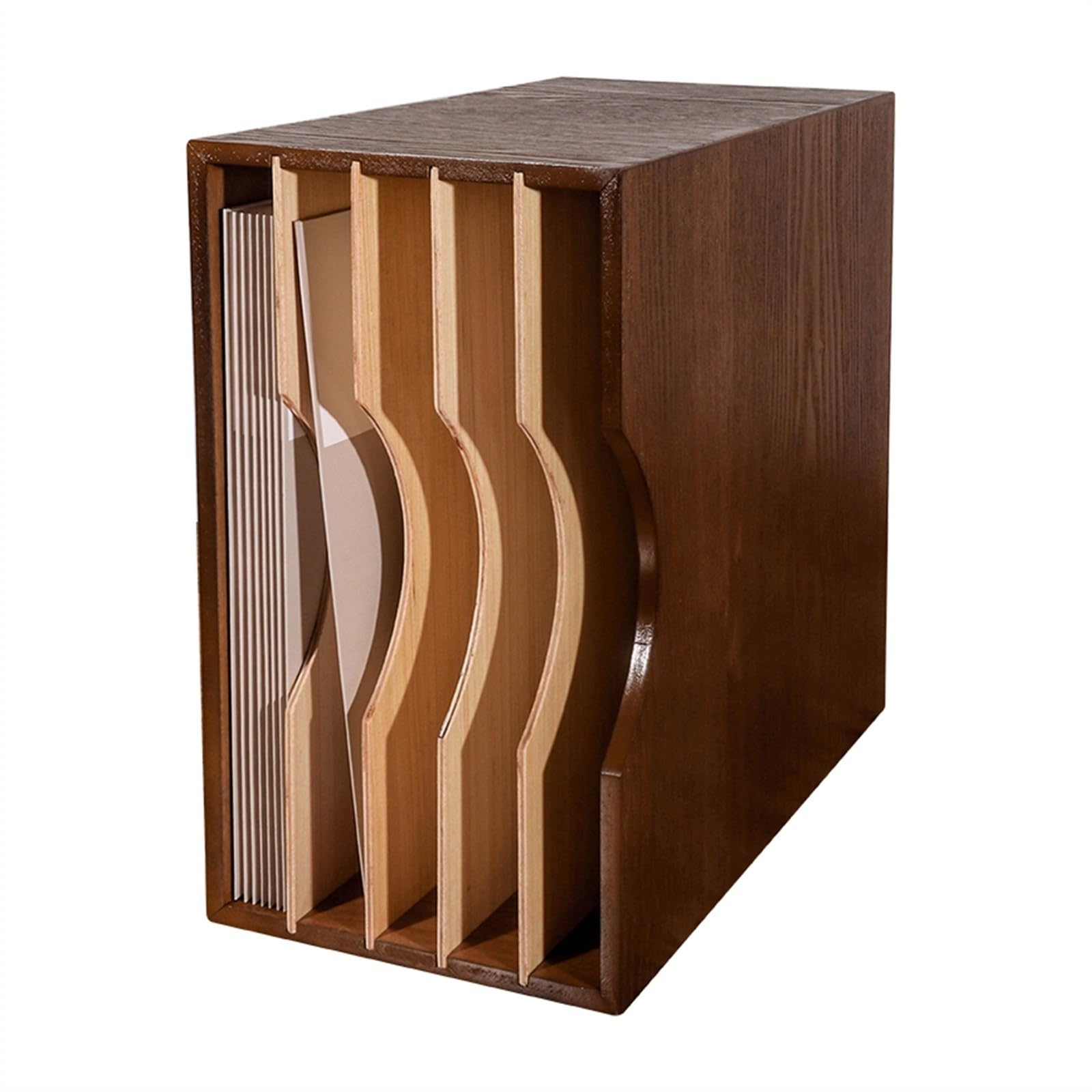 WQQYU6HKF CD Case Vinyl Record Storage, Tabletop Box Case, Album Holder, Oak CD Crate with Removable Partition, Holds up to 40 Records Disc Holder