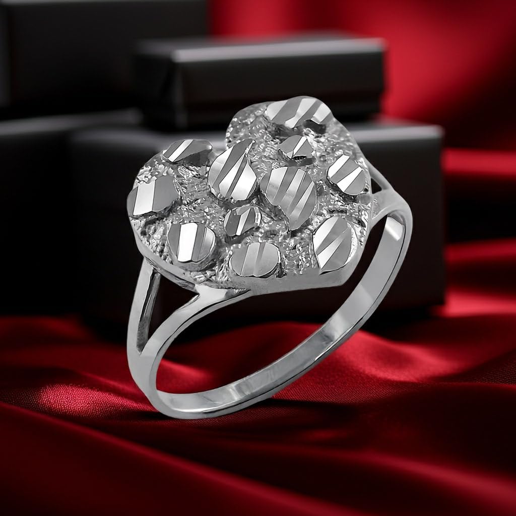 LA BLINGZ Sterling Silver Nugget Sparkle-cut Heart Ring (Small, Medium, Large)