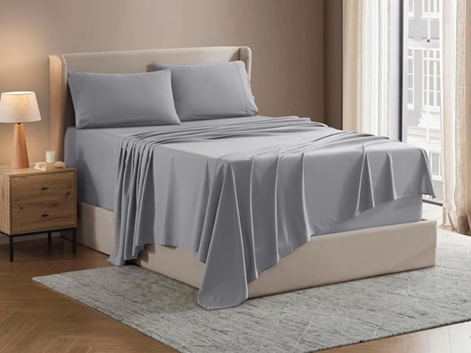 Super King Size Bedsheet Set | 300 TC Pure Cotton | 108×108 Inches | LightGrey Color| 3 Piece Set | 1 Bedsheet + 2 Pillow Covers | Soft Breathable Fabric | All Season Comfort | Easy Care