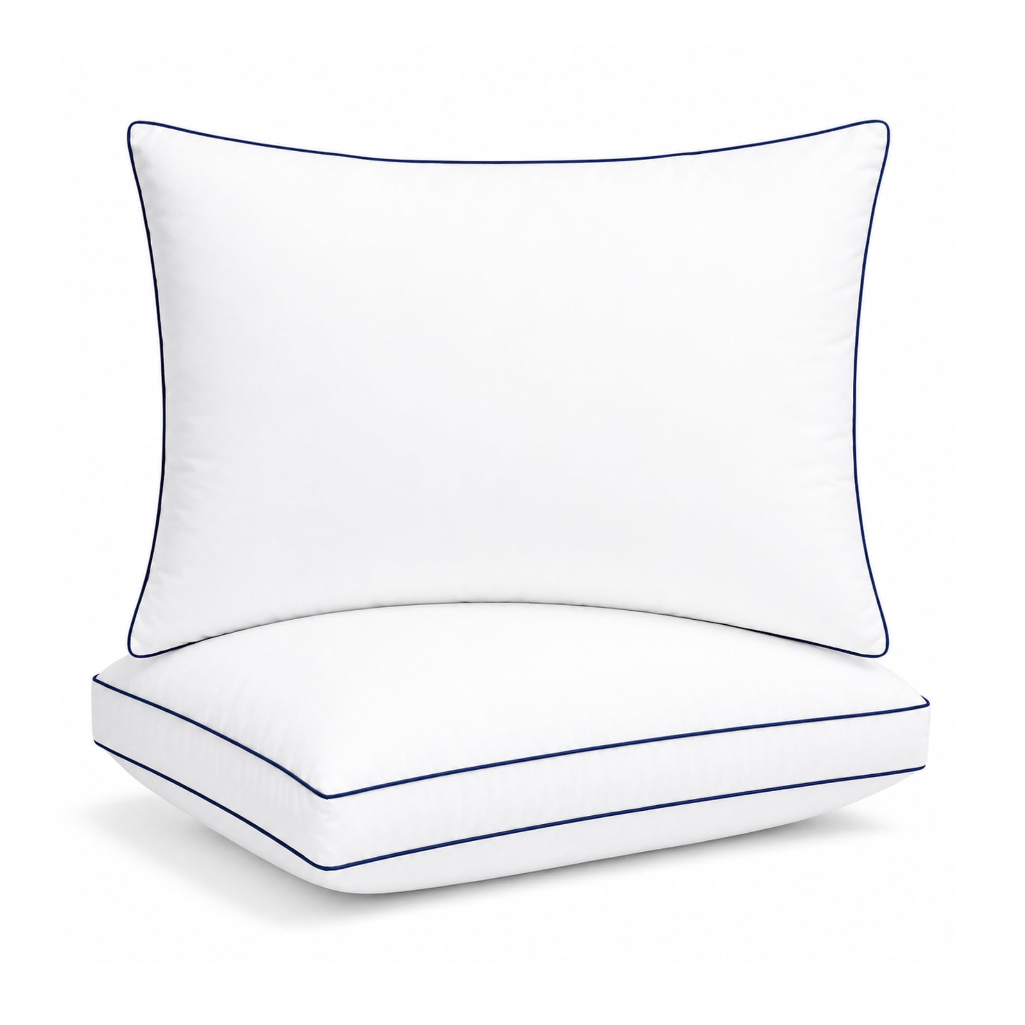 Blue Ridge Home Fashions Medium Firm Down Alternative Bed Queen Size Set of 2 400 Thread Count 100% Cotton, Never-Go Flat Gusseted Supportive Pillows for Back or Side Sleepers, Standard, White 2
