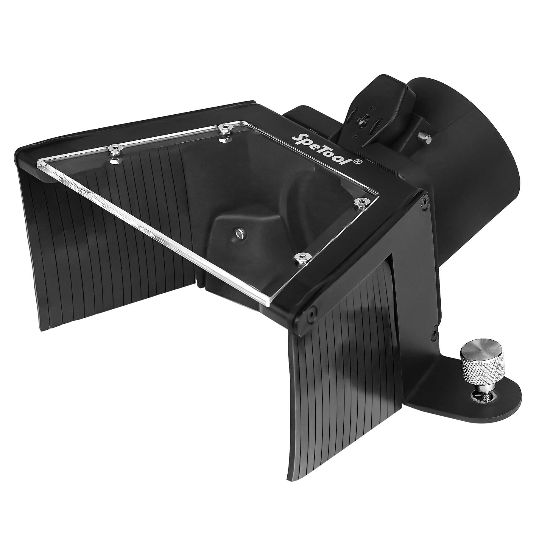 SpeTool Placa de mesa de enrutador colector de polvo con puerto OD de 2.5 pulgadas para manguera de recogida, ventana acrílica transparente con luz LED visibilidad clara, agujeros de taladro para