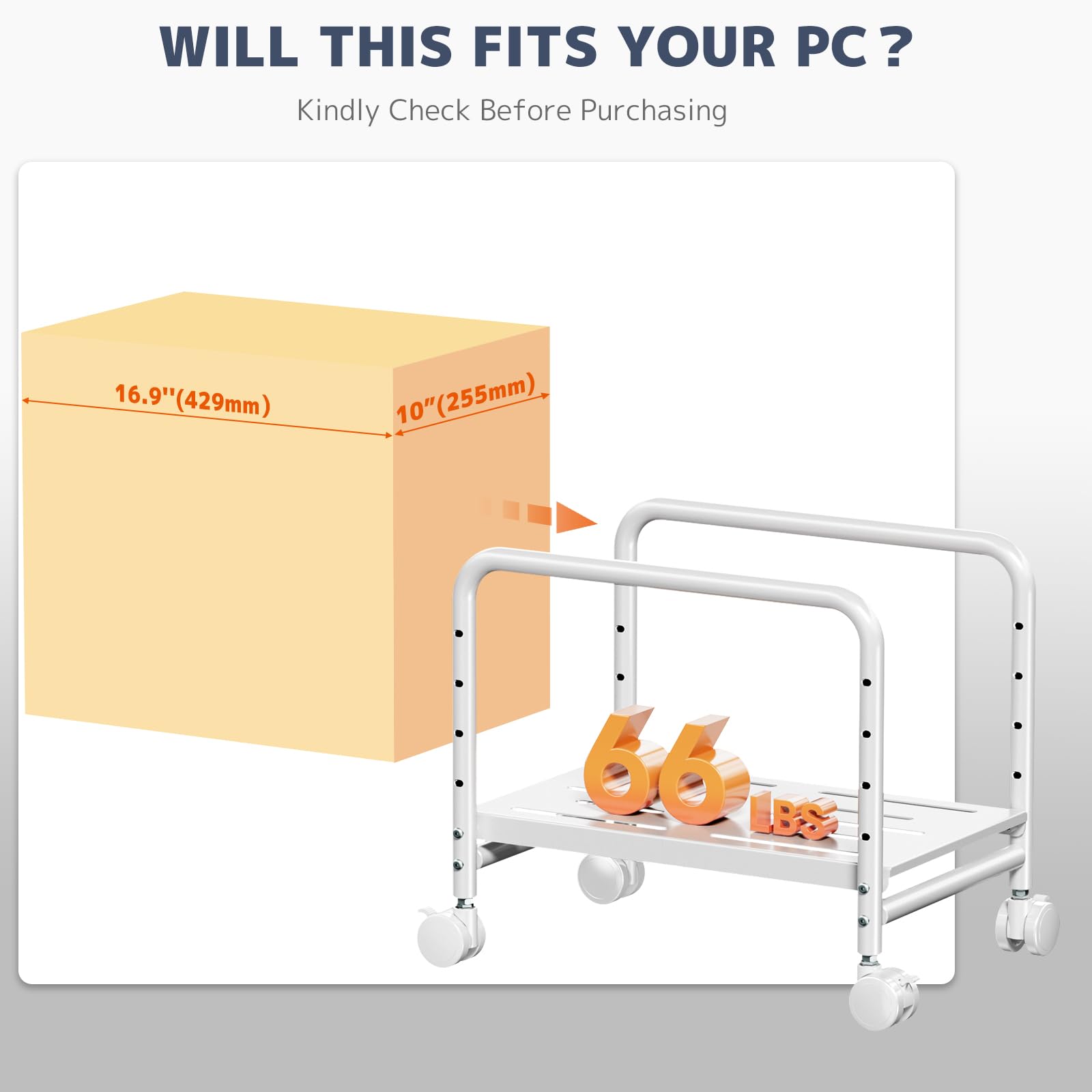 PUTORSEN Supporto a torre per computer sotto la scrivania, supporto per CPU con ruote di bloccaggio a 360°, supporto regolabile in altezza per la maggior parte delle torri medie, carico massimo 29,9