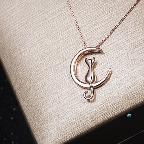 S.leaf Cat Moon Necklace Sterling Silver Cat And Moon Collar Necklace (Rose Gold) #TOP4