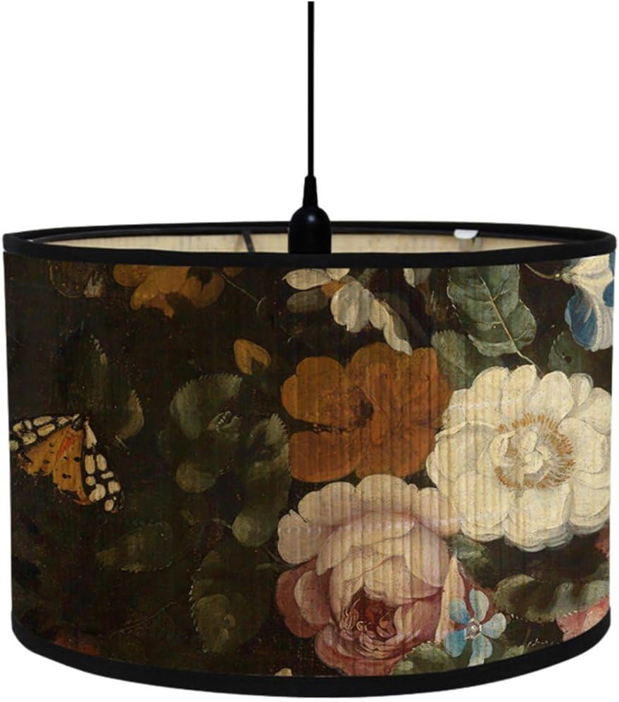 Retro Drum Lamp Shade, Vintage Lampshade Chinese Style Pattern Chandelier Lamp Cover Light Accessories for Pendant Floor Light