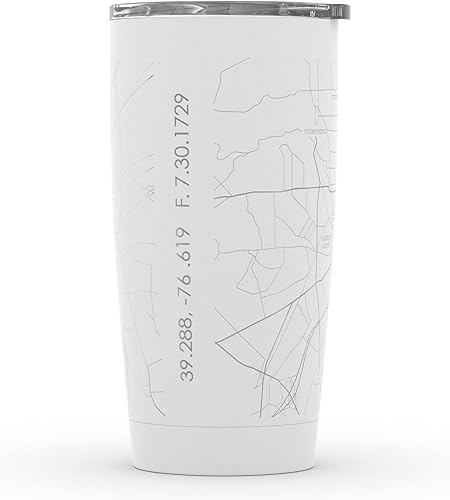 Vista 375 de Well Told Vaso de café aislado con diseño de mapa de Nueva York grabado, taza de acero inoxidable grabada (20 onzas, negro) con aislamiento de mapa