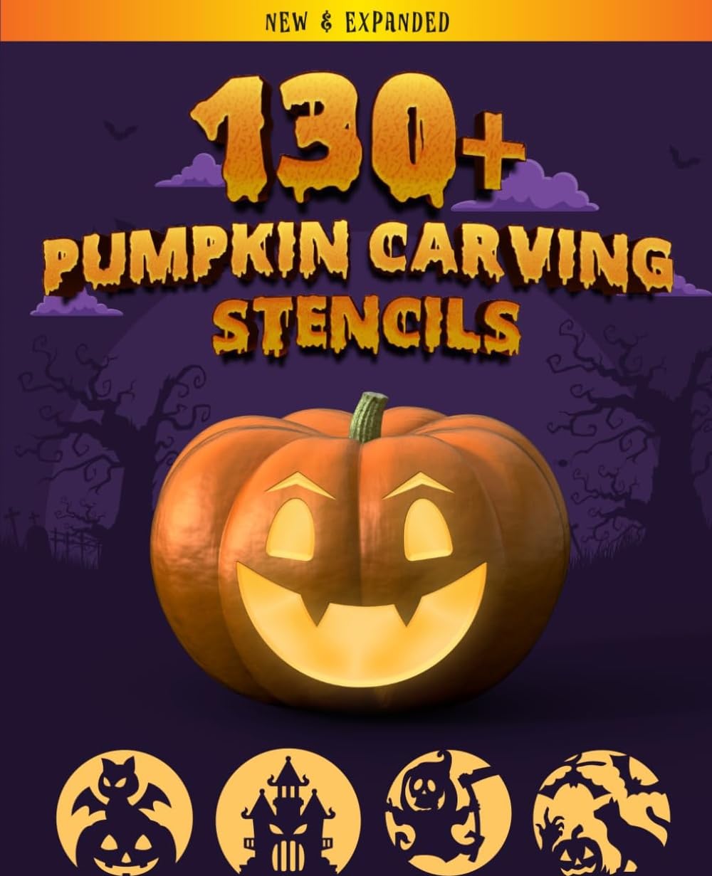 Pumpkin carving stencils: Over 130 Halloween jack olantern pumpkin designs. Including Witches, Cats, skulls, bats, ghosts, and so much more! (Best Pumpkin Carving Stencils 2026)