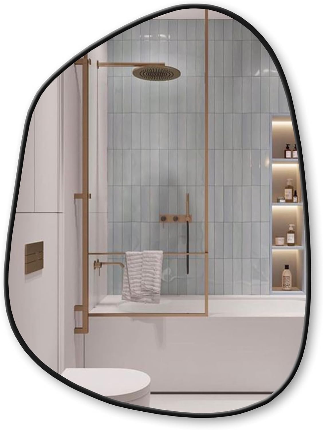 Asymmetrical Cloud Mirror, Irregular Modern Mirror, Bathroom Wall Decor, Aesthetic Home Decor, Luxurious Wall Mirror, Amorphose Wood Frame Mirror (Black, 40"x30" inc | 101x76 cm)