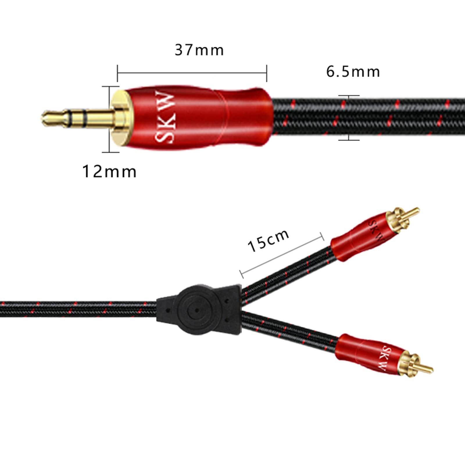 SKW Cavo jack da 3,5 mm a 2RCA, rame OFC - Cavo doppio schermato da RCA a jack per il collegamento di smartphone, tablet o PC all'amplificatore HiFi (2M, rosso)