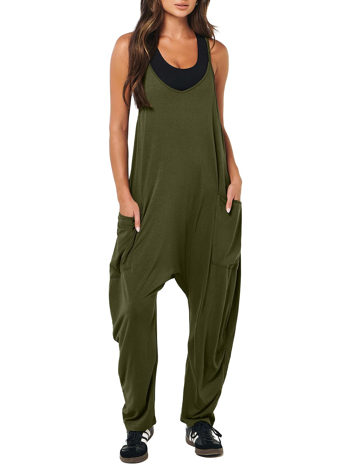 ANRABESS Women's Casual Loose Sleeveless Jumpsuits Adjustbale Spaghetti Strap V Neck Harem Long Pants Overalls with Pockets