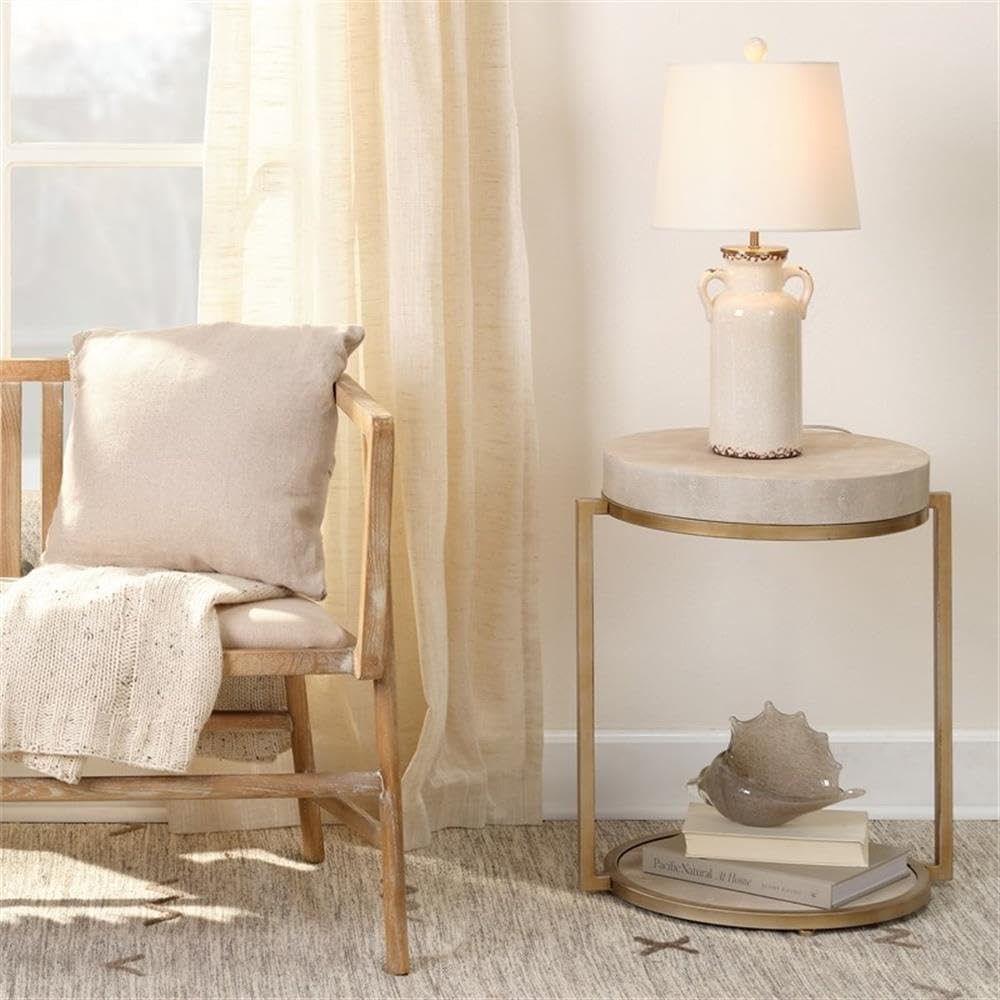 J&D Designs Chester Transitional Faux Leather & Iron Side Table in Ivory