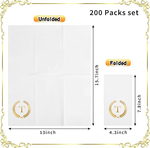 Miniatura 2 de Paquete de 200 servilletas desechables con monograma de lámina dorada con letra T, servilletas de mano desechables con inicial, para boda,