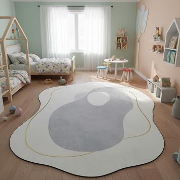 Minimalist Modern Abstract Gold White Rug for Living Room Bedroom Diningroom Ultra Soft Washable 5x8 Carpet Home Office Faux Wool Area Rug