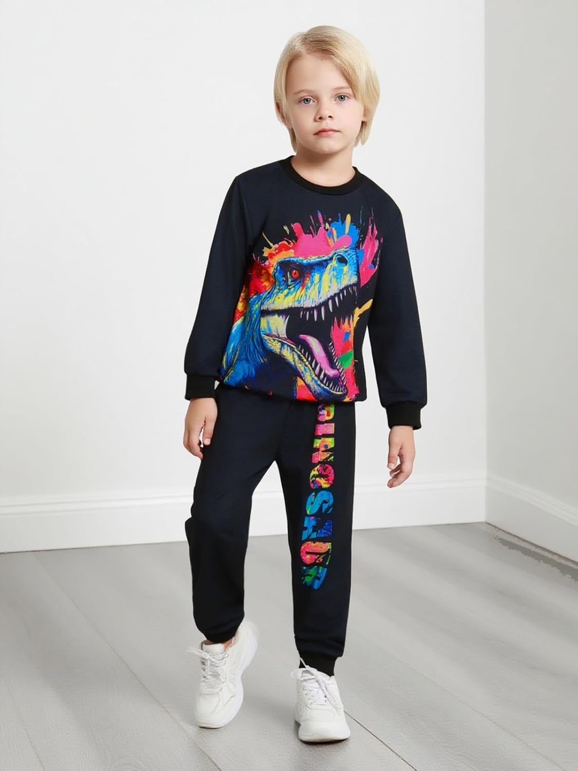 Ochine Toddler Boy Clothes T-Rex Dinosaur Print Long Sleeve Pullover Sweatshirt Tops Pants 2Pcs Boys Fall Winter Outfits 2-8T - Image 3