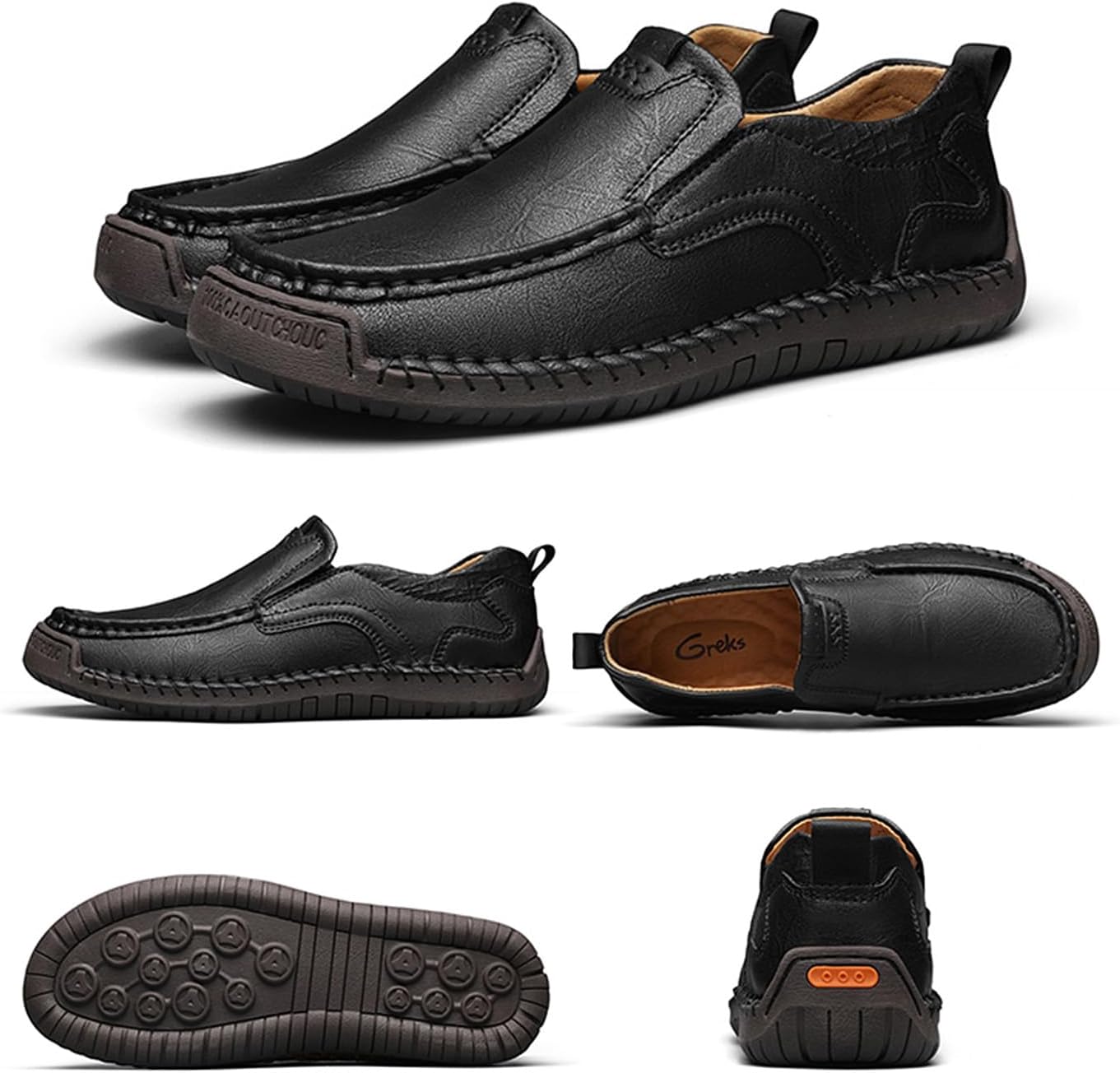 GREKS Men's Leather Loafers Handmade Slip-On Dress Shoes with Comfortable Insole Business Casual Driving Moccasins
