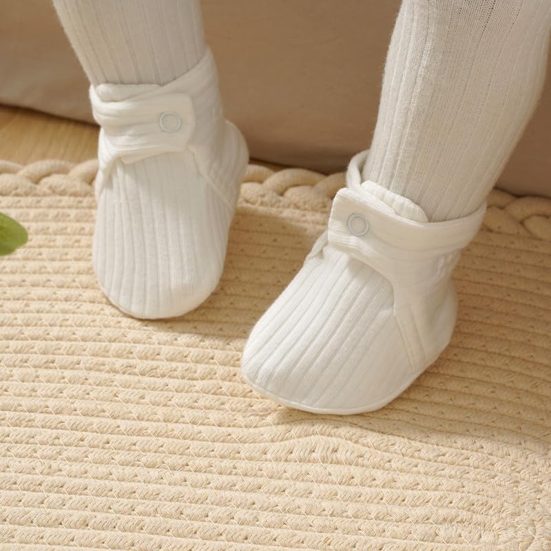 Neiwech Baby Slippers Newborn Infant Booties Shoes Soft Cozy First Walkers Boots for Boy Girl White 0-3 Months