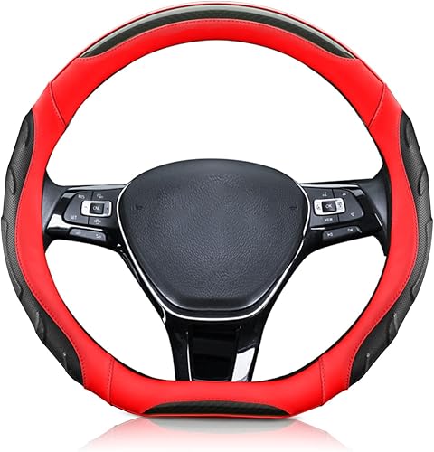 Ergocar Funda deportiva en forma de D, transpirable, antideslizante, de fibra de carbono y piel de microfibra, protector de volante de automóvil,
