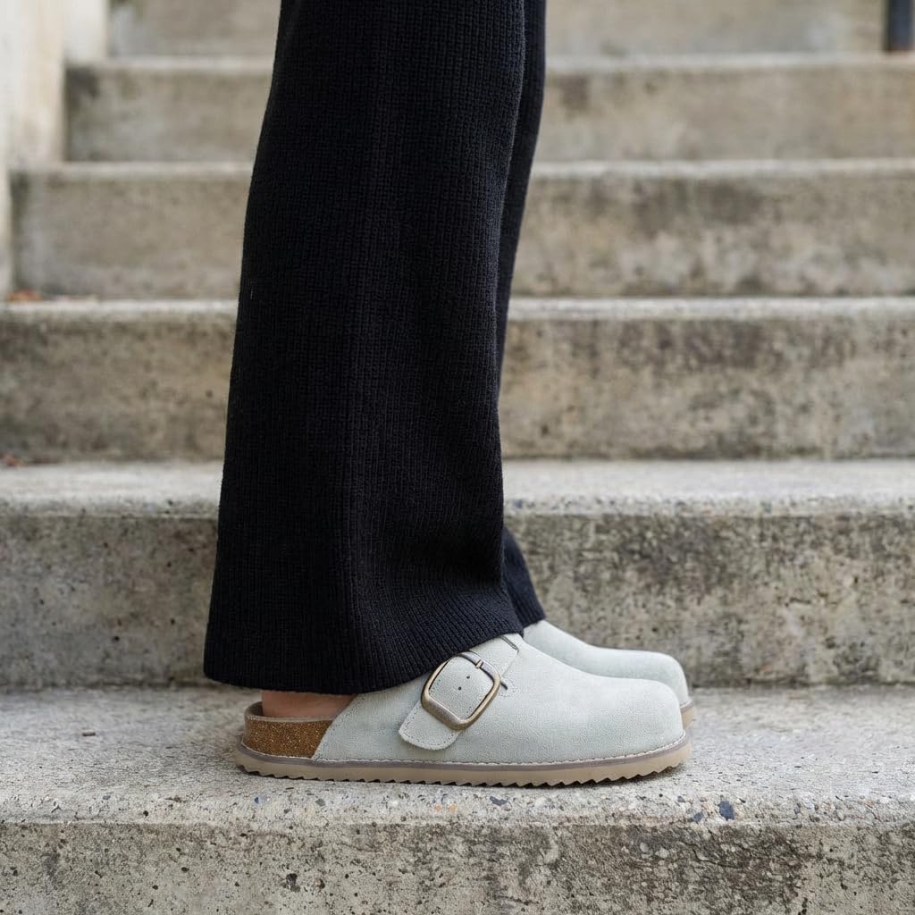 CUSHIONAIRE Women's Blain Genuine Suede Slip-On Clogs with + Memory Foam & Chic Buckle Mule - Comfortable, Non-Slip, Wide Widths Available - Image 5