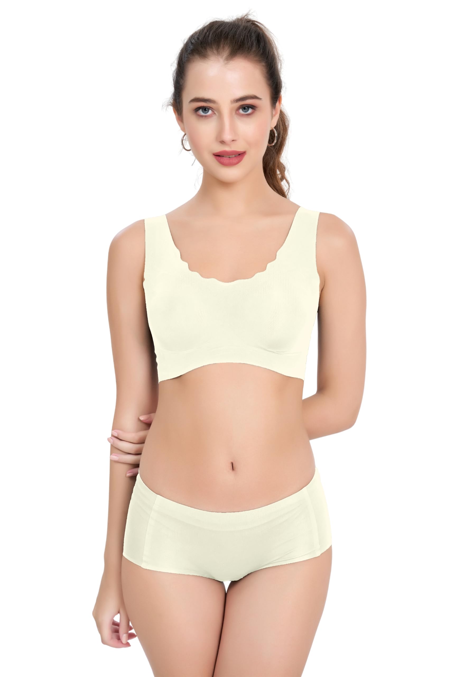 kiadra Women’s Seamless Wireless Lounge Bra and Boyshort Panty Set – Ultra-Soft Stretch Leisure Bralette with Scalloped Trim – Comfort Sleep Set-picture-27