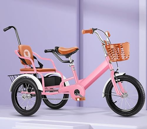 Miniatura 1 de Triciclos de pedales grandes con rueda inflable, bicicleta en tándem de 3 a 12 años, triciclos para niños con asa de empuje para padres,