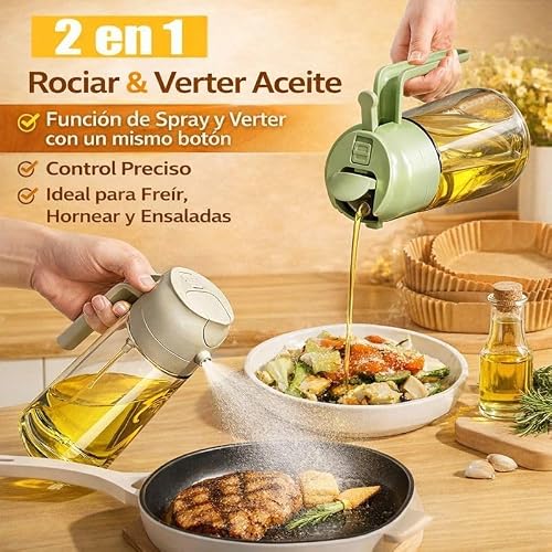 Pulvérisateur d'huile 2 en 1 pour huilier en verre 470 ml Spray huile Air Fryer + 50 moules en papier ajouté récipient anti-goutte indispensable pour la cuisine, les salades et le barbecue. - 6