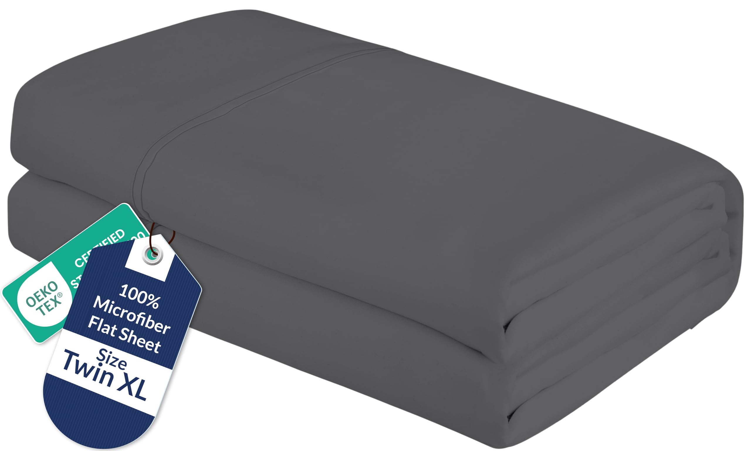 Royale Linens Twin XL Flat Sheet - Ultra Soft Brushed 1800 Microfiber Flat Sheets Only - Wrinkle Free &amp; Stain Resistant - Hotel Quality Top Sheet for Bed (Twin XL, Grey)