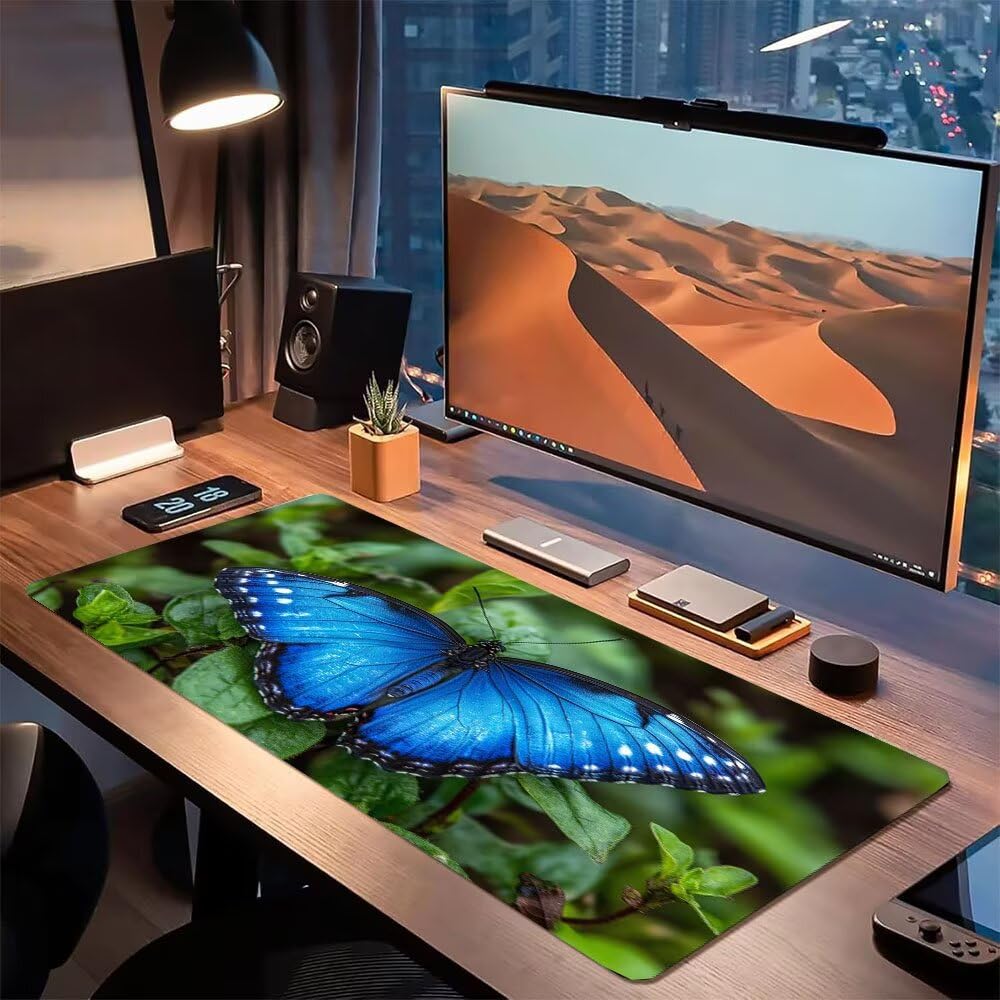 Podkładka pod mysz XXL 1000x500x3mm Butterfly, podkładka pod mysz do gier niebieska, ulepszona precyzja i szybkość, podkładka pod mysz do gier antypoślizgowa gumowa podstawa, dekoracja biurka MM-213
