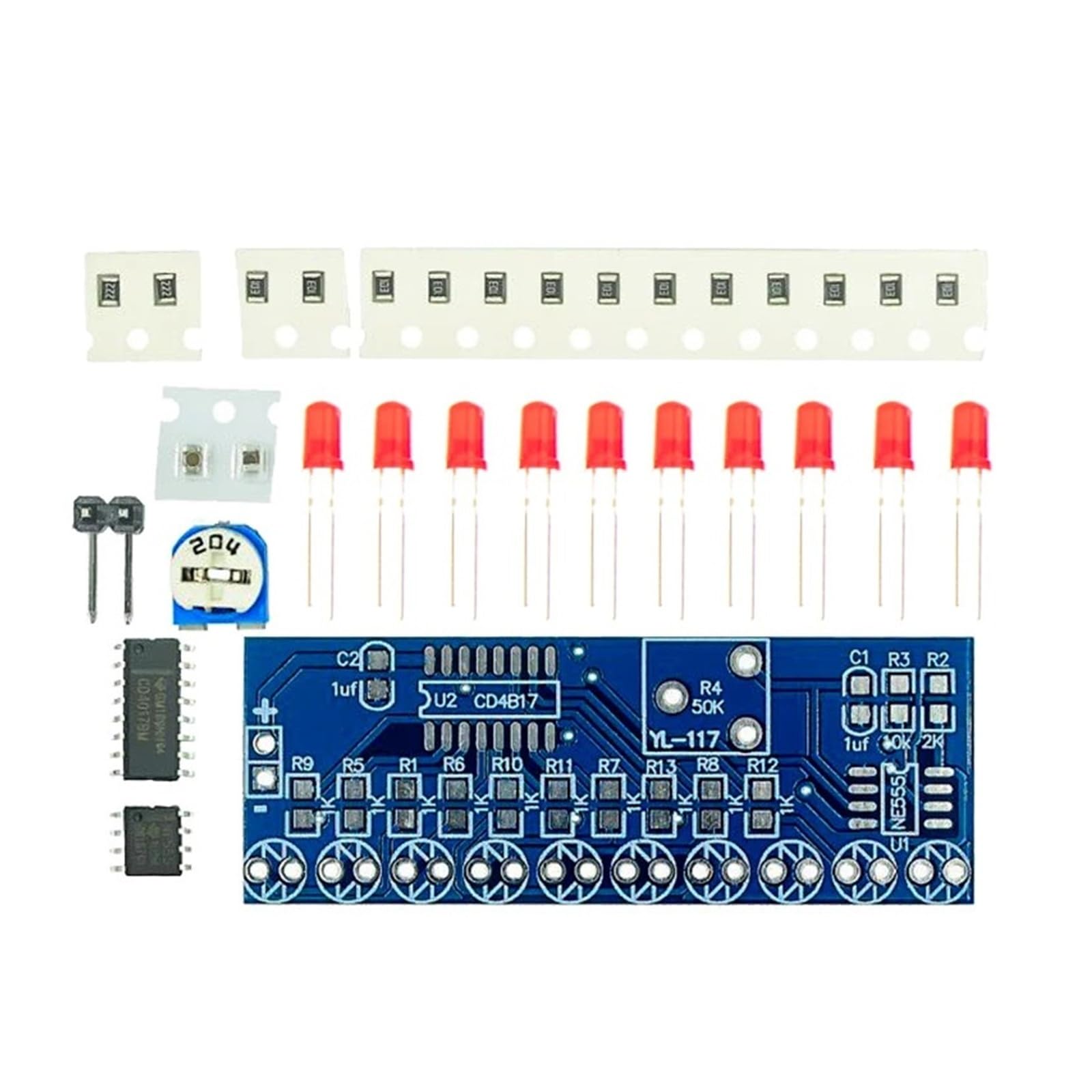 Kit di elettronica NE555+CD4017 Modulo LED a flusso d'acqua leggera Kit fai da te per imparare i principi elettronici, laboratorio per bambini (tipo 2)