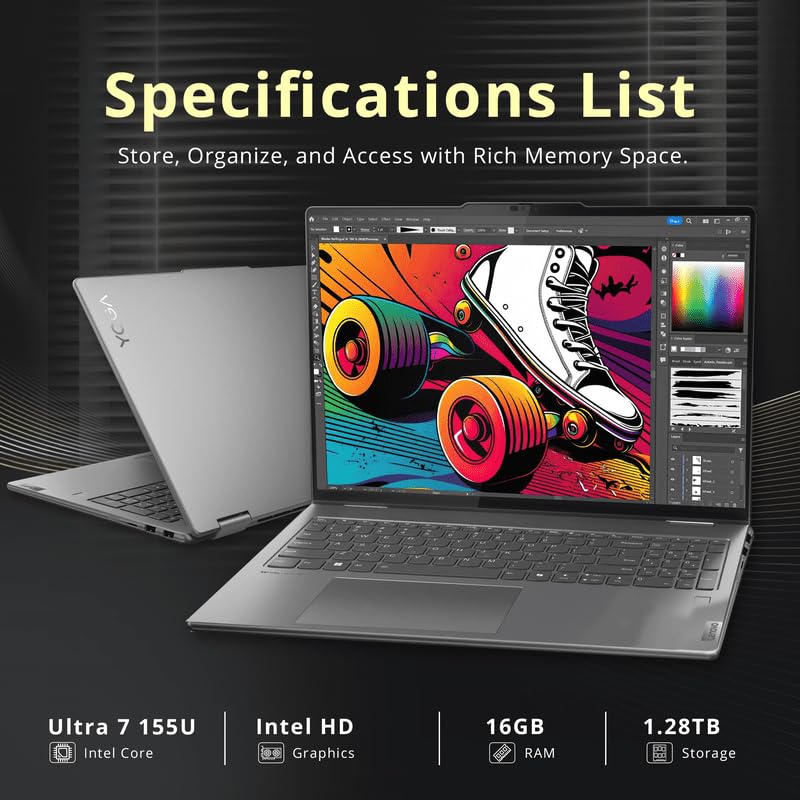 Image of Lenovo Yoga 7i 2-in-1 16 inch 2K Touchscreen Laptop, Intel Ultra 7 155U, 16GB LPDDR5X, 1.28TB Storage(1TB SSD +288GB Docking Station Set), Fingerprint Reader, Backlit Keyboard, WiFi 6E, Win 11 Pro, Grey