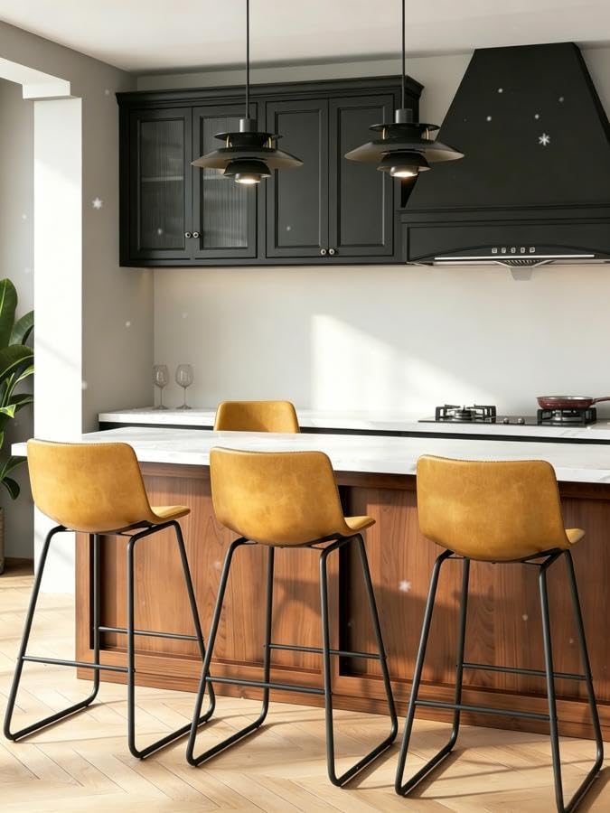 Image of Bar Stools Set of 3, 26 Inches Counter Height Barstools (Brown)