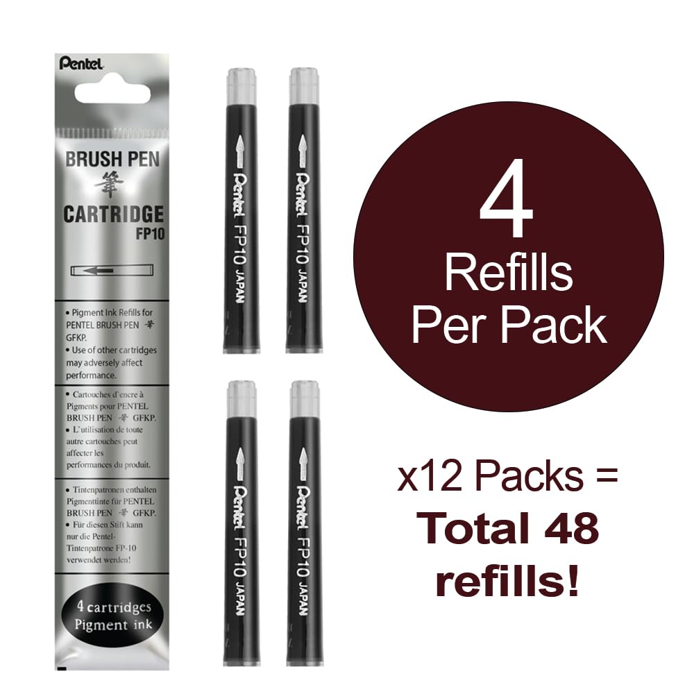 Pentel FP10-SPO Patrone für GFKP Pocket Brush, Farbe Sepia, 12x4 Stück
