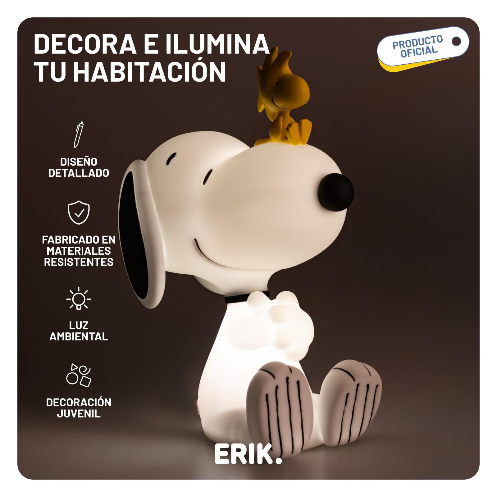 Grupo Erik Lampara Snoopy - Lampara mesita de noche o de Escritorio | Peanuts Snoopy Regalos : Luz Nocturna infantil como Decoracion Habitacion Juvenil (USB/Pilas)