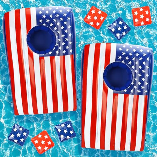 TOY Life 2 Sets Inflatable Pool Games Toys, Pool Cornhole Game Floating Toys for Adults Kids Family, Water Games for Adults, 4th of July American Flag Bean Bag Toss Game for Swimming Pools Party