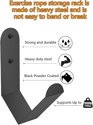 Miniatura 3 de 2 piezas de almacenamiento de cuerda de ejercicio, gancho de almacenamiento de cuerda de batalla de acero negro, gancho de almacenamiento de cuerda