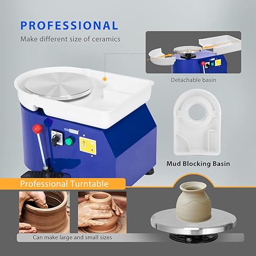 Miniatura 3 de VIVOHOME Rueda de cerámica de 9.8 in que forma la máquina 350 W herramienta eléctrica de arcilla DIY con pedal de pie y lavabo desmontable para